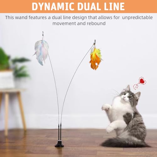 Qpets® Cat Feather Toy Feathered Teasing Wand Dual-Wire Flexible Suction Cup Colored Floor 2 PCS Qpets® Cat Feather Toy Feathered Teasing Wand Dual-Wire Flexible Suction Cup Colored Floor 2 PCS